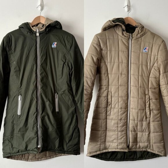 K-Way Denise St Thermo Double Reversible Jacket Olive Green / Oak Size Medium - Picture 1 of 7